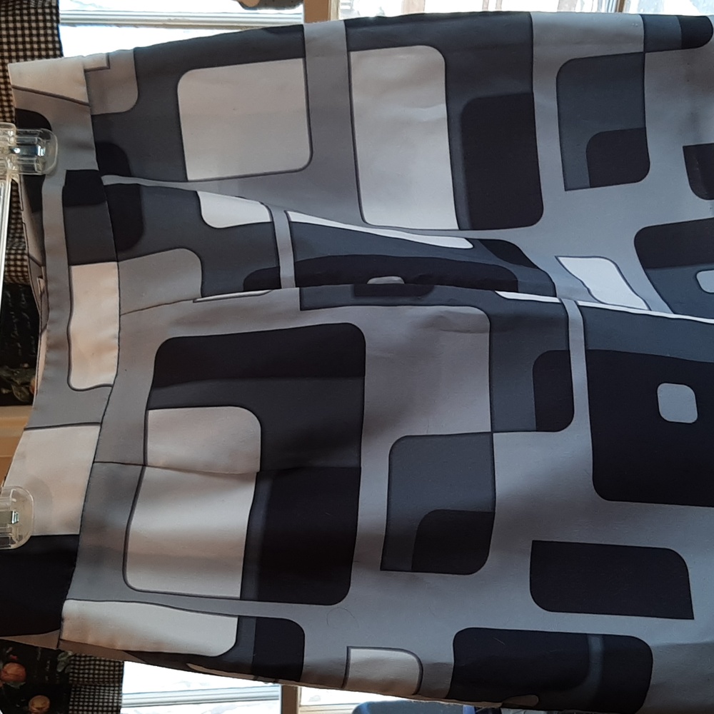 Vintage ABS Allen Schwartz Geometric Skirt Sz 12 Blk/Gray/White - Picture 2 of 6